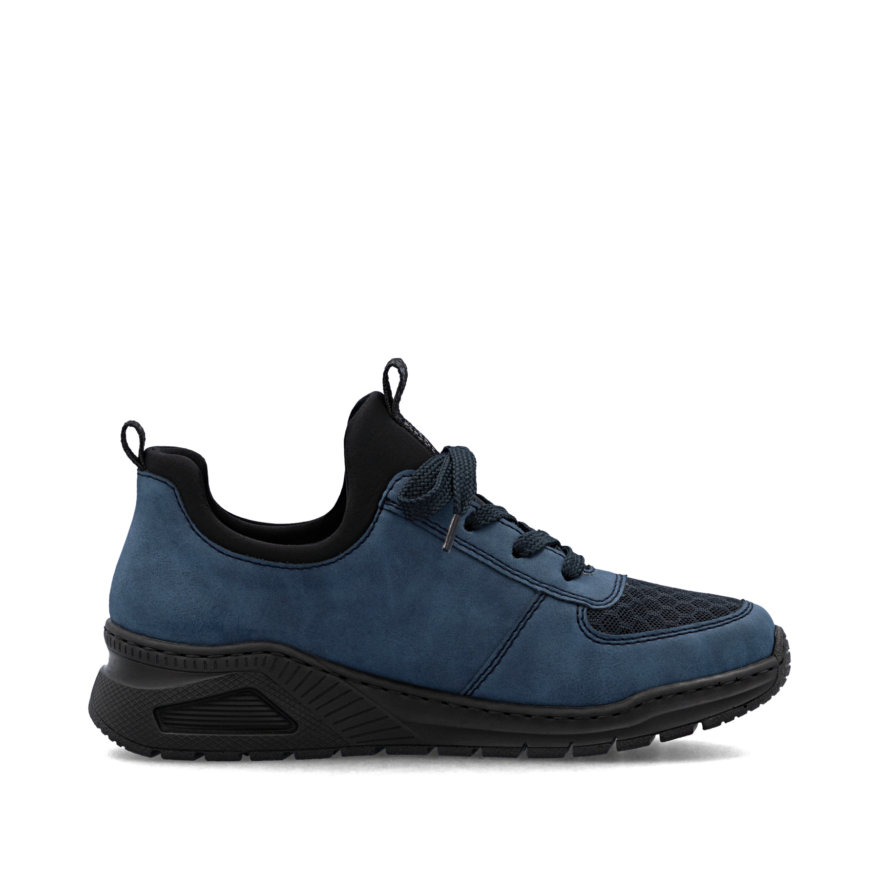 Mocassins Rieker bleus pour femme M4970-14 avec bande élastique. Intérieur de la chaussure.