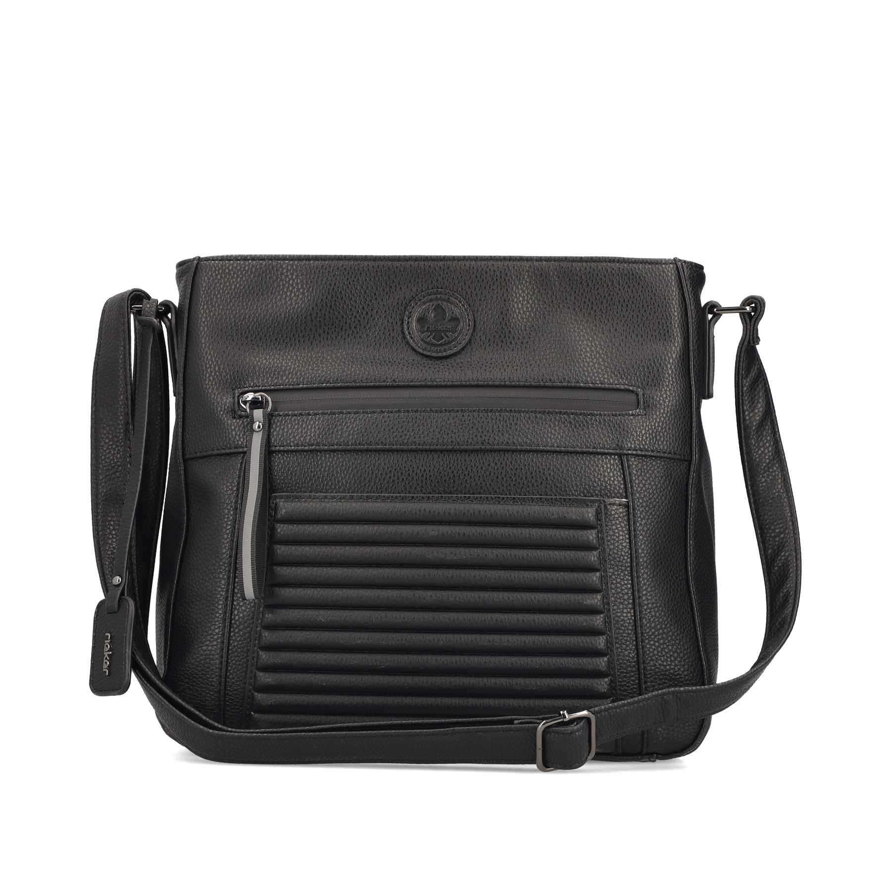 Sac à main Rieker H1481-00 noir avec poche intérieure, fermeture éclair et poche pour téléphone portable. Face avant.