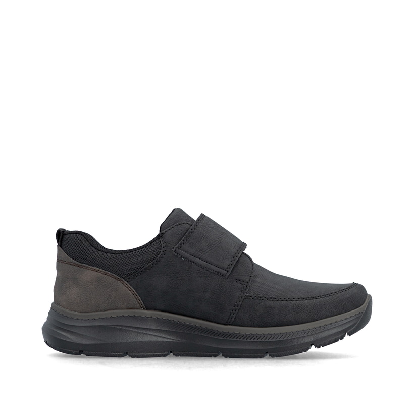 Schwarze Rieker Herren Slipper B1854-00 mit der lightsole+ sowie Klettverschluss. Schuh Innenseite.