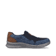 Azurblaue Rieker Herren Slipper 14852-14 mit Elastikeinsatz sowie geprägtem Logo. Schuh Innenseite.