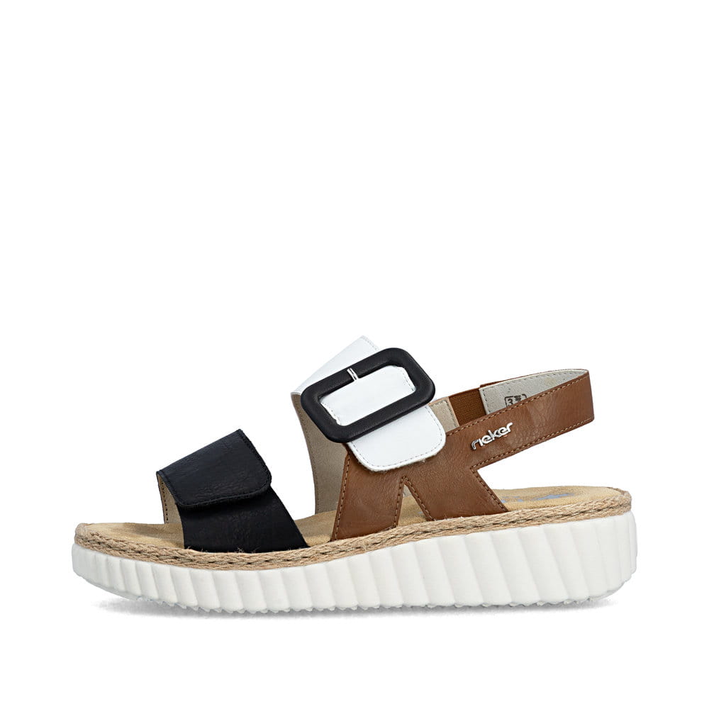 Sandales compensées Rieker multicolores pour femme 69260-91. Côté extérieur de la chaussure.