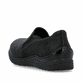 Mocassins Rieker noirs pour femme 48964-00 avec bande élastique. Chaussure vue de l'arrière.