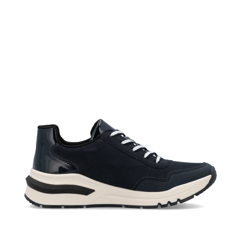 Blaue Rieker Damen Sneaker Low M6601-14 mit modernen Ziernähten. Schuh Innenseite.