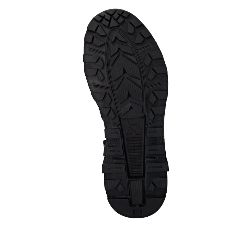 Schwarze Rieker Damen Schnürstiefel W0063-02 mit wasserabweisender TEX-Membran. Schuh Laufsohle.