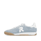 Blaue Rieker Damen Sneaker Low W4000-12 mit Schnürung sowie abgesetztem Logo. Schuh Außenseite.