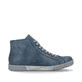 Hellblaue Rieker Damen Schnürstiefel Z1221-14 mit schwarzen Nähten. Schuh von hinten.