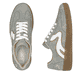 Graue vegane Rieker Damen Sneaker Low M5512-45 mit einer Schnürung. Schuh von oben, liegend.