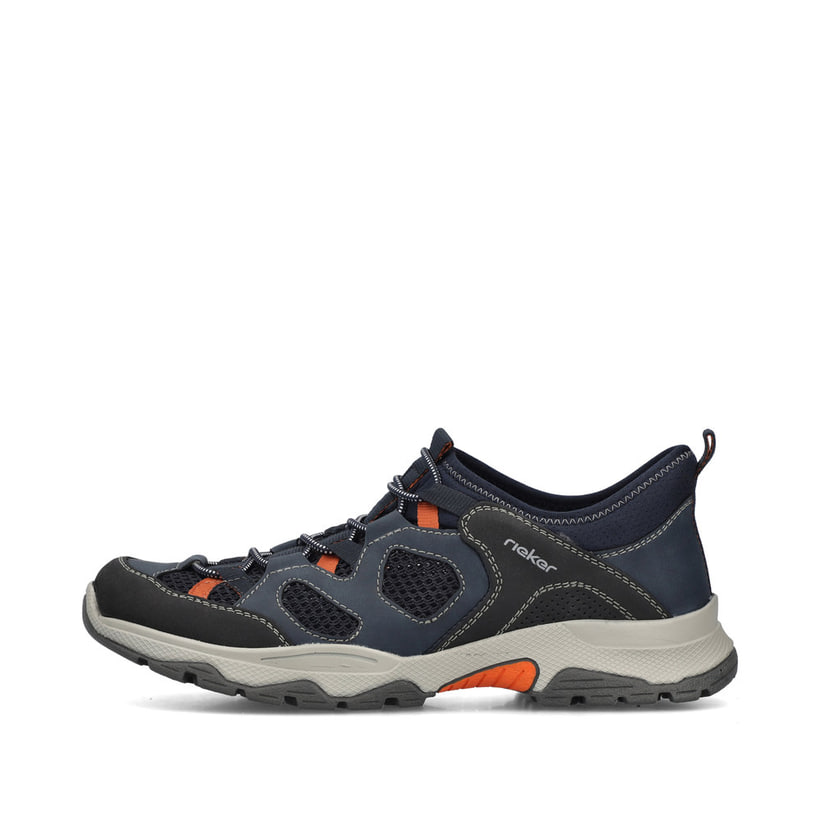 Chaussons Rieker bleus pour homme B8350-14 avec fonction slip-in Ready2GO. Côté extérieur de la chaussure.