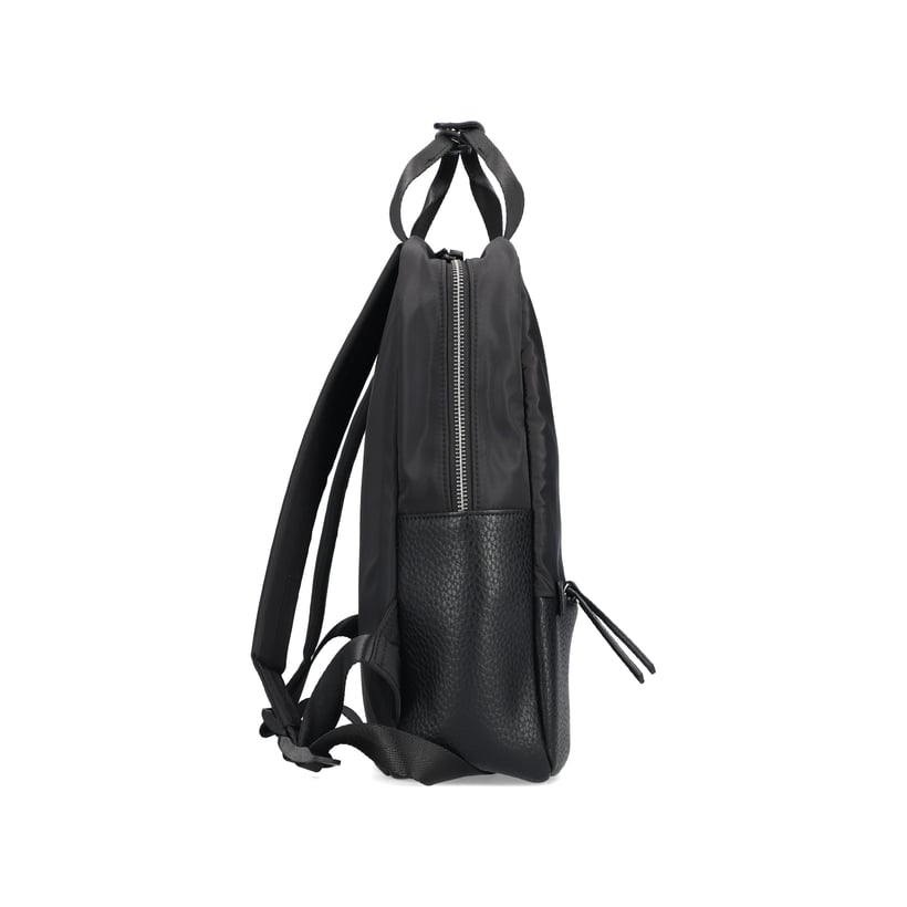 Rieker Rucksack H1648-00 in Schwarz mit Innenfach und Handyfach. Rechtsseitig.