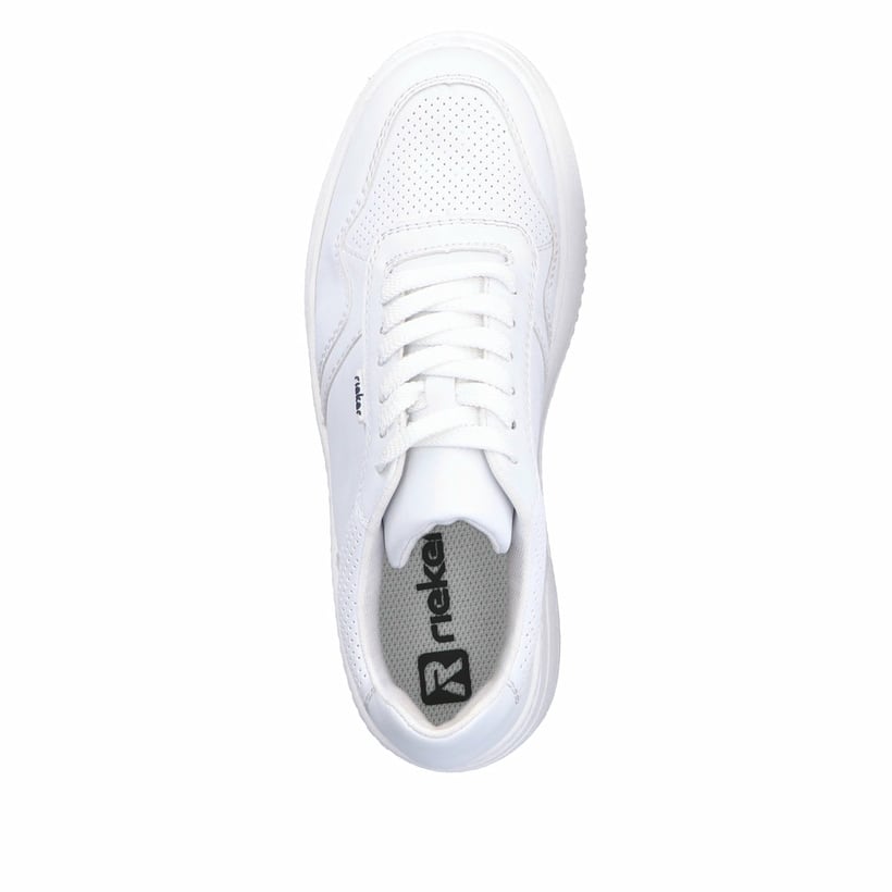 Weiße Rieker Damen Sneaker Low M7811-80 mit einer Schnürung. Schuh von oben.