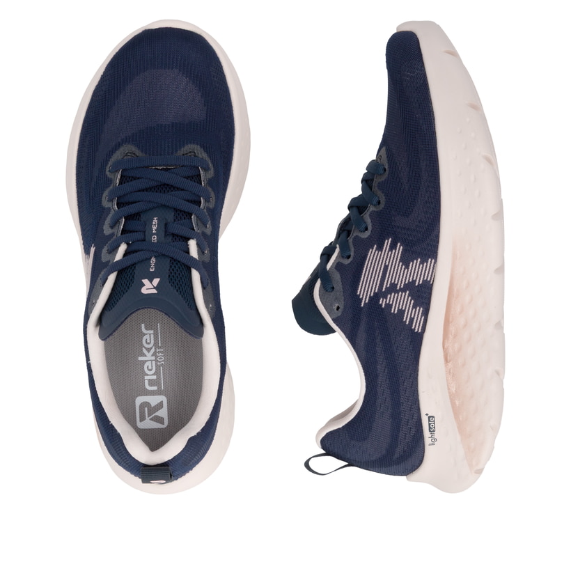 Blaue Rieker Sport Damen Sneaker Low W4401-15. Schuh von oben, liegend.