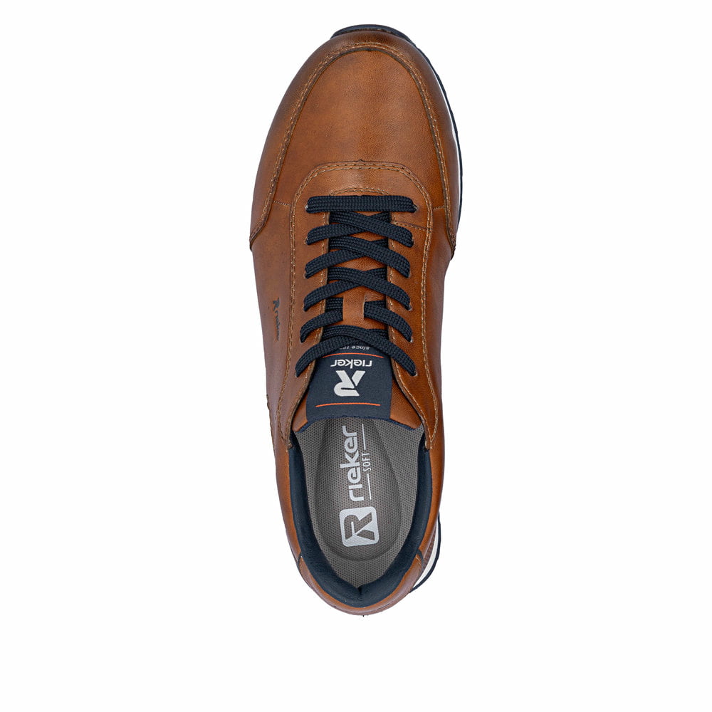 Braune Rieker Herren Schnürschuhe U0314-24 aus Glattleder mit Komfortweite G 1/2. Schuh von oben.