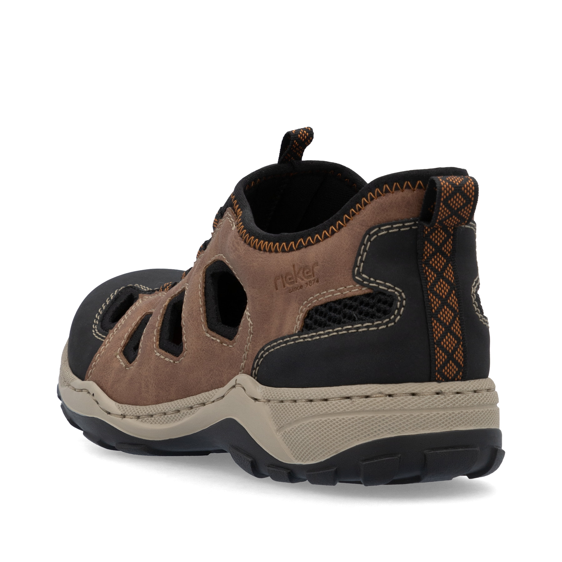 Braune Rieker Herren Slipper 08078-24 mit easy Hineinschlüpf-Möglichkeit. Schuh von hinten.