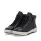 Schwarze Rieker Damen Sneaker High W0164-00 aus Glattleder. Schuhpaar seitlich schräg.