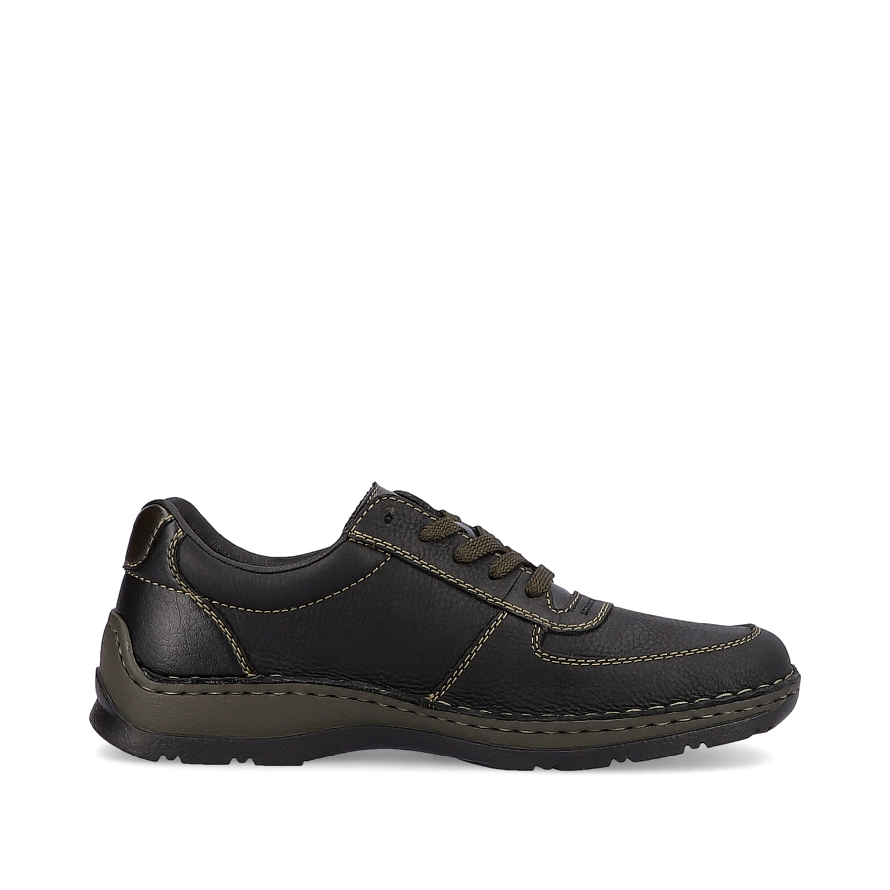 Asphaltschwarze Rieker Herren Schnürschuhe 05330-00 mit Schnürung und Reißverschluss. Schuh Innenseite