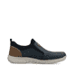 Blaue Rieker Herren Slipper 03555-14 mit modernen Ziernähten sowie Gummizug. Schuh Innenseite.
