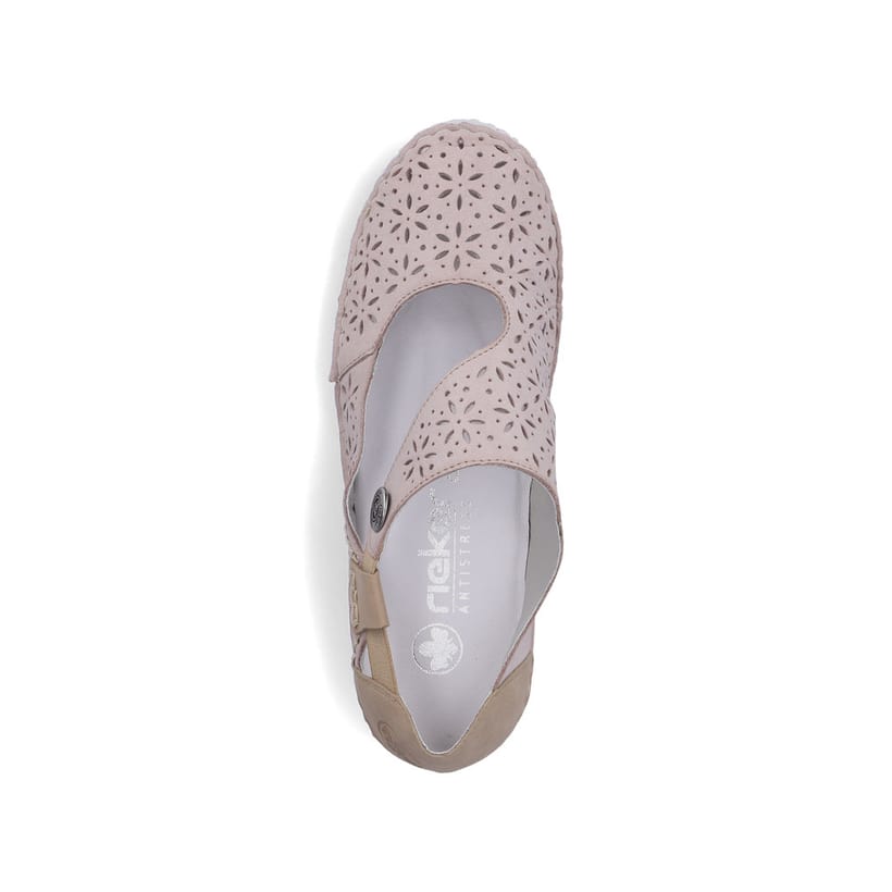 Beige Rieker Ballerinas 43666-64 aus Glattleder, Barfußschuhe. Schuh von oben.