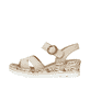 Champagnerfarbene Rieker Keilsandaletten 67173-60 mit einem Klettverschluss. Schuh Außenseite.