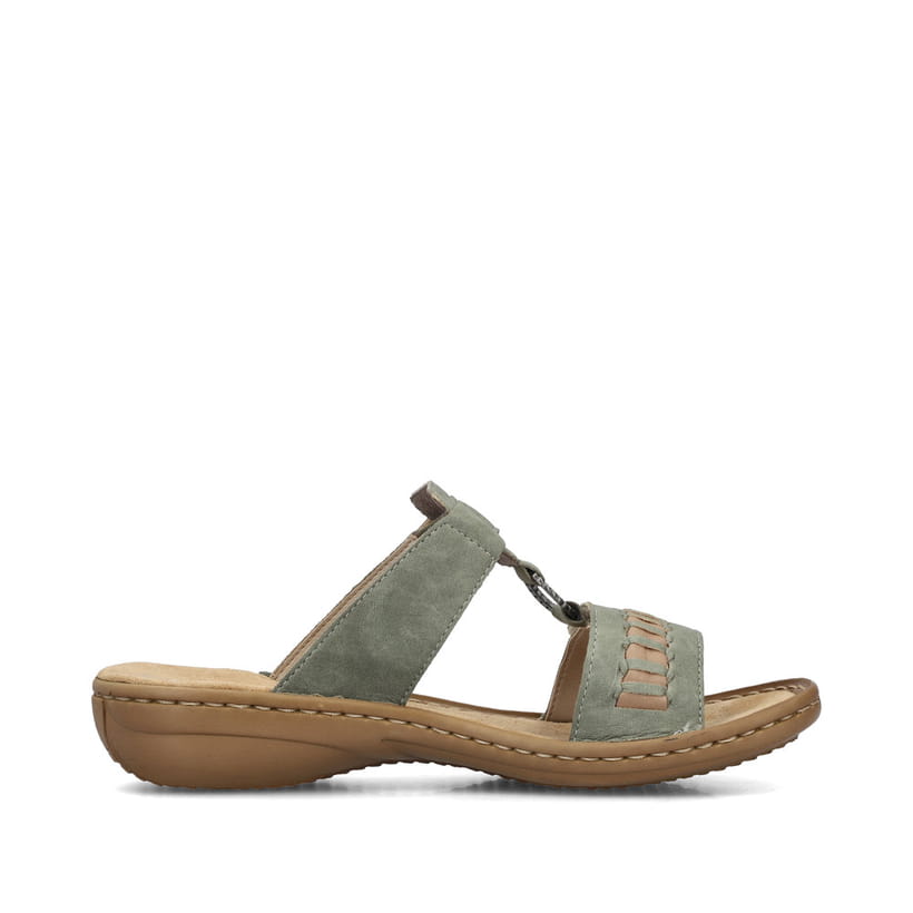 Mules Rieker vertes pour femme 60881-52 avec fermeture velcro. Intérieur de la chaussure.