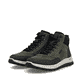Dunkelgrün-schwarze Rieker Herren Schnürstiefel B8124-54 mit Reißverschluss. Schuhpaar seitlich schräg.