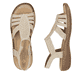 Beige Rieker Damen Riemchensandalen 608C0-62 mit Strasssteinen sowie Gummizug. Schuh von oben, liegend.