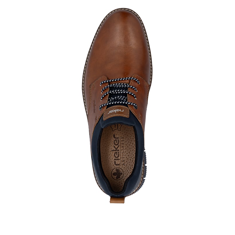 Braune Rieker Herren Slipper 14454-22 aus Glattleder mit einem Gummizug. Schuh von oben.