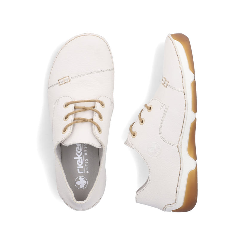Weiße Rieker Damen Schnürschuhe 55920-80 mit modernen Ziernähten. Schuh von oben, liegend.