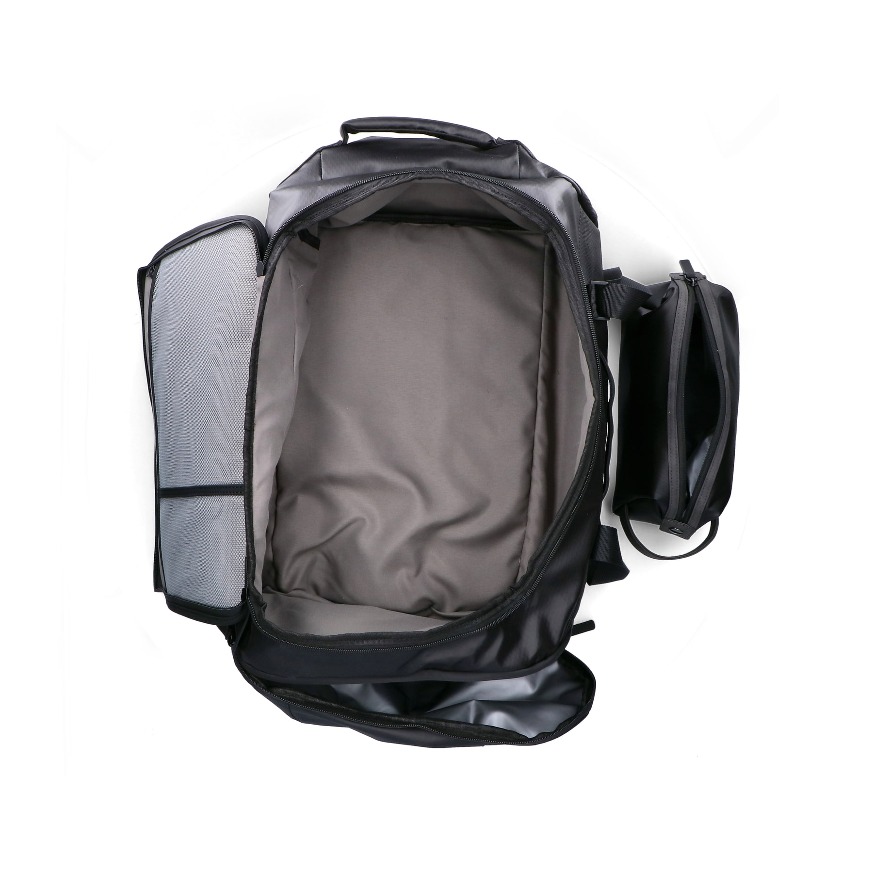 Sac de voyage Rieker H5202-00 noir avec fermeture éclair, bretelle amovible et poche intérieure amovible. Ouvert.