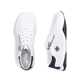 Weiße vegane Rieker Damen Schnürschuhe 45215-80, Barfußschuhe mit Reißverschluss. Schuh von oben, liegend.
