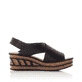 Schwarze Rieker Keilsandaletten 68189-00 mit einem Elastikeinsatz. Schuh Innenseite.