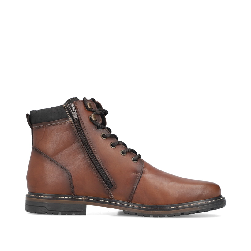 Braune Rieker Herren Schnürstiefel 13731-22 aus Glattleder mit Reißverschluss. Schuh Innenseite.