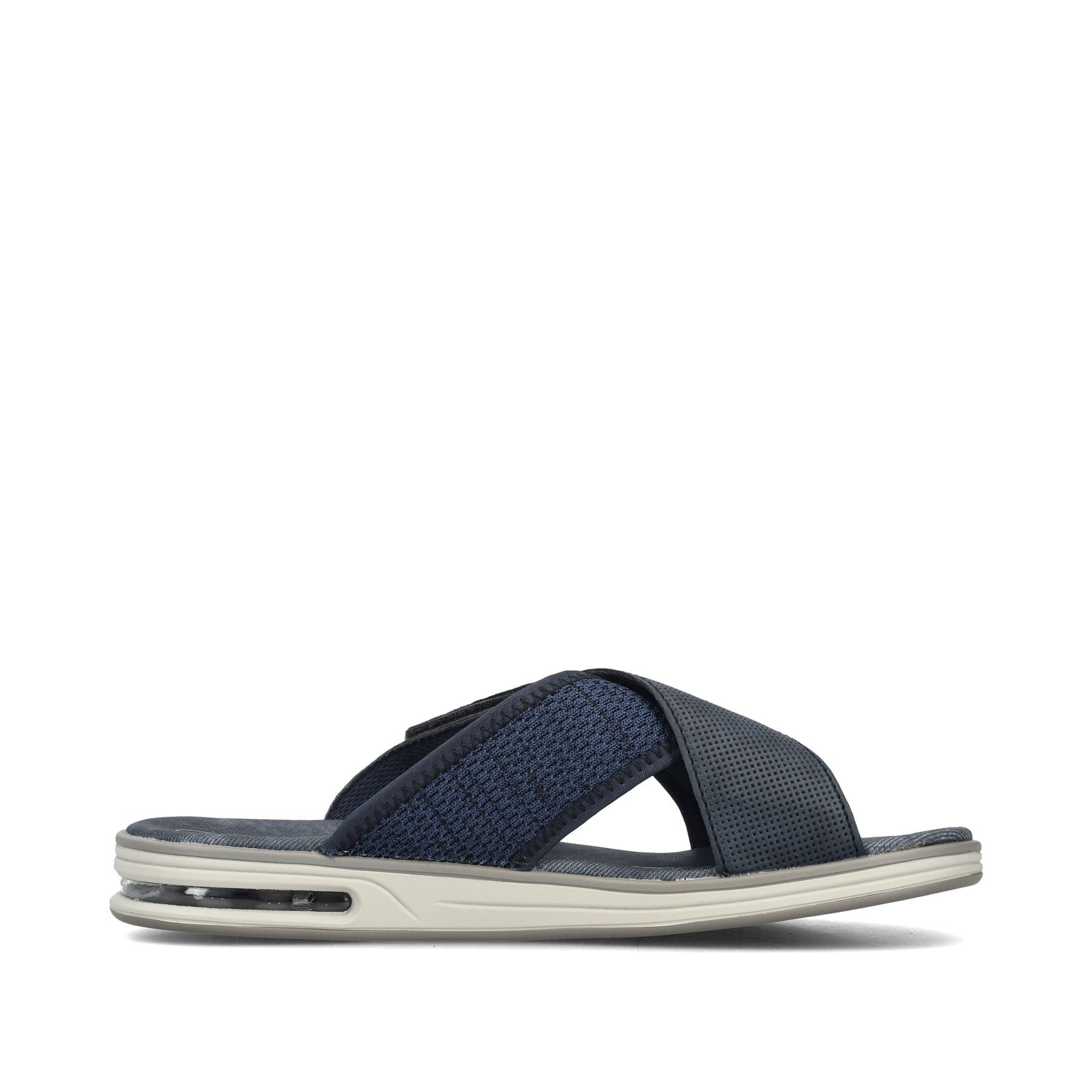 Blaue Rieker Herren Pantoletten 29083-14 mit Rieker Air Sohlenfenster. Schuh Innenseite.
