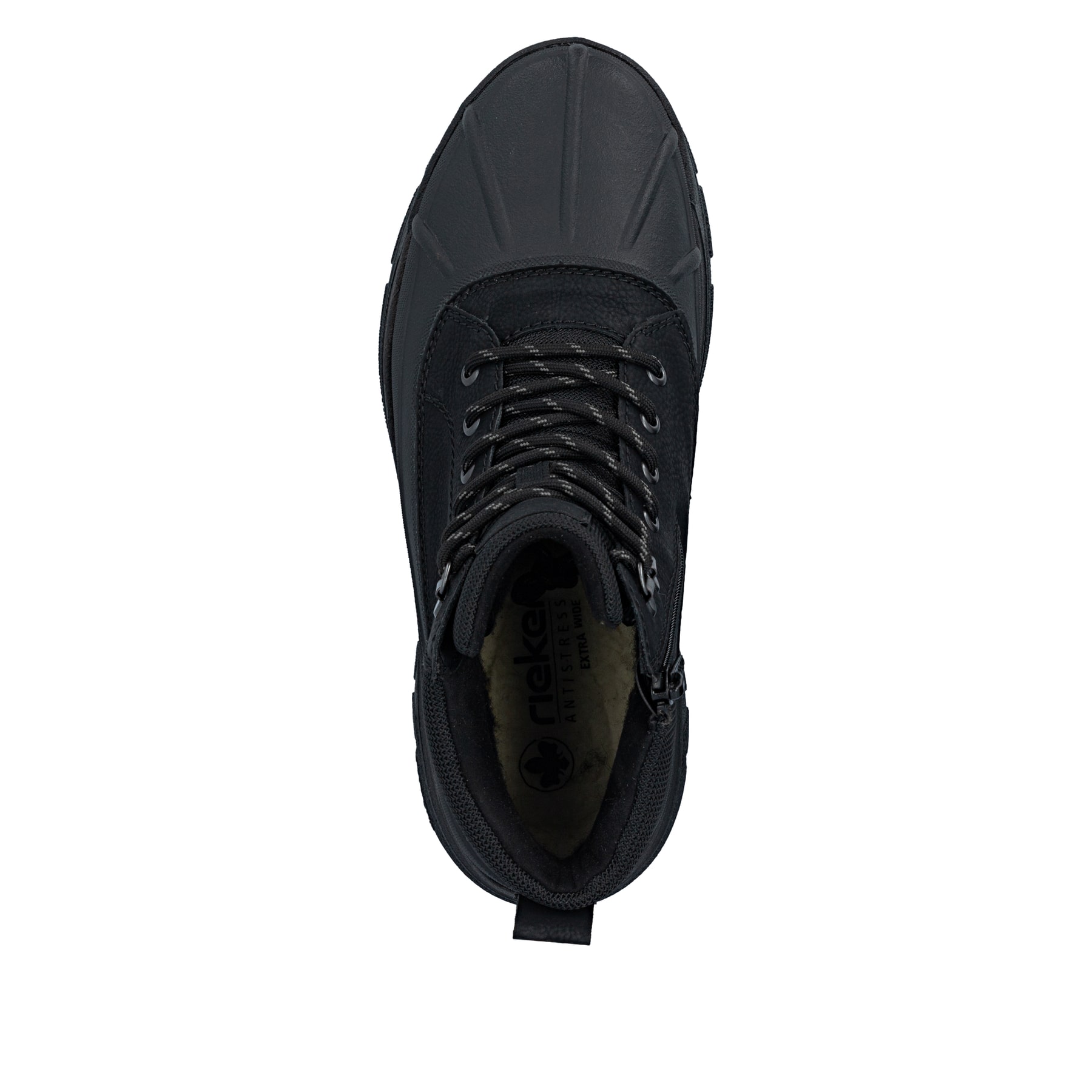 Schwarze Rieker Herren Schnürstiefel 30302-00 mit dem umdrehbaren Glacier Grip. Schuh von oben.