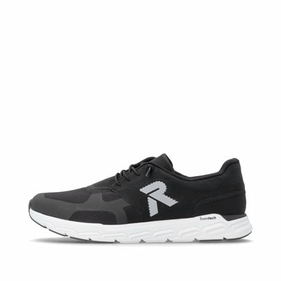 Schwarze Rieker Herren Sneaker Low 09100-01 mit einer Gummischnürung. Schuh Außenseite.