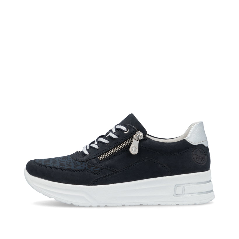 Blaue Rieker Damen Sneaker Low N8114-14 mit einem Reißverschluss. Schuh Außenseite.