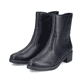 Schwarze Rieker Damen Kurzstiefel Y0581-00 mit modernen Ziernähten. Schuhpaar seitlich schräg.
