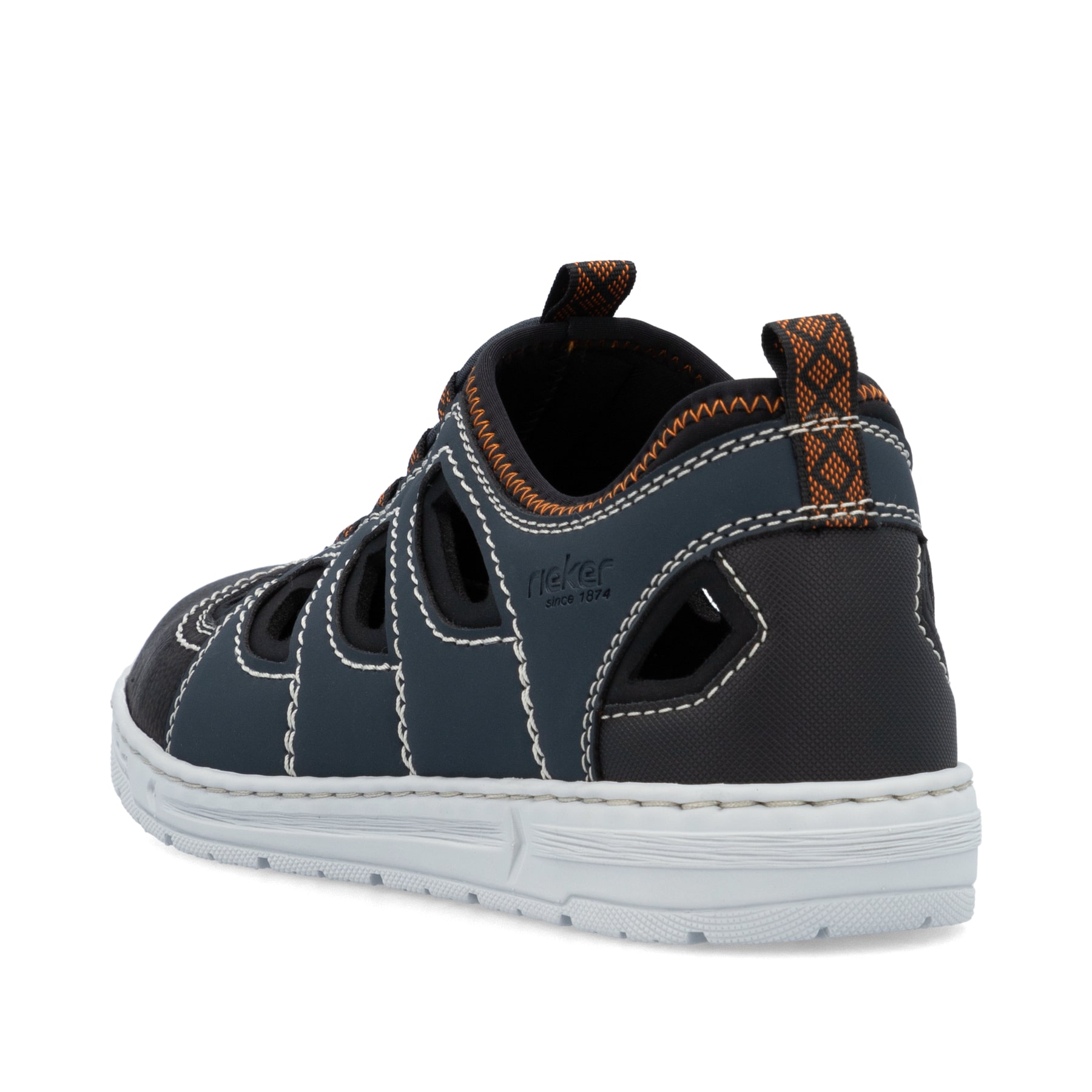 Blaue Rieker Herren Slipper 08665-14 mit einem Gummizug sowie der Extraweite H. Schuh von hinten.