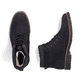 Schwarze Rieker Herren Schnürstiefel 33640-01 mit einem Reißverschluss. Schuh von oben, liegend.