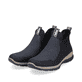 
Tiefschwarze Rieker Damen Chelsea Boots N3275-00 mit einer schockabsorbierenden Sohle. Schuhpaar schräg.