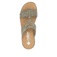Grüne Rieker Damen Pantoletten 629K9-52 mit einem Klettverschluss. Schuh von oben.