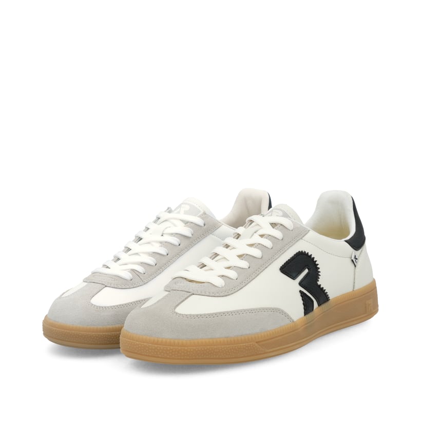 Weiße Rieker Herren Sneaker Low U2200-83 mit einer Schnürung. Schuhpaar seitlich schräg.