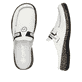 Weiße Rieker Damen Clogs 46393-80 mit Gummizug sowie extra weicher Decksohle. Schuh von oben, liegend.