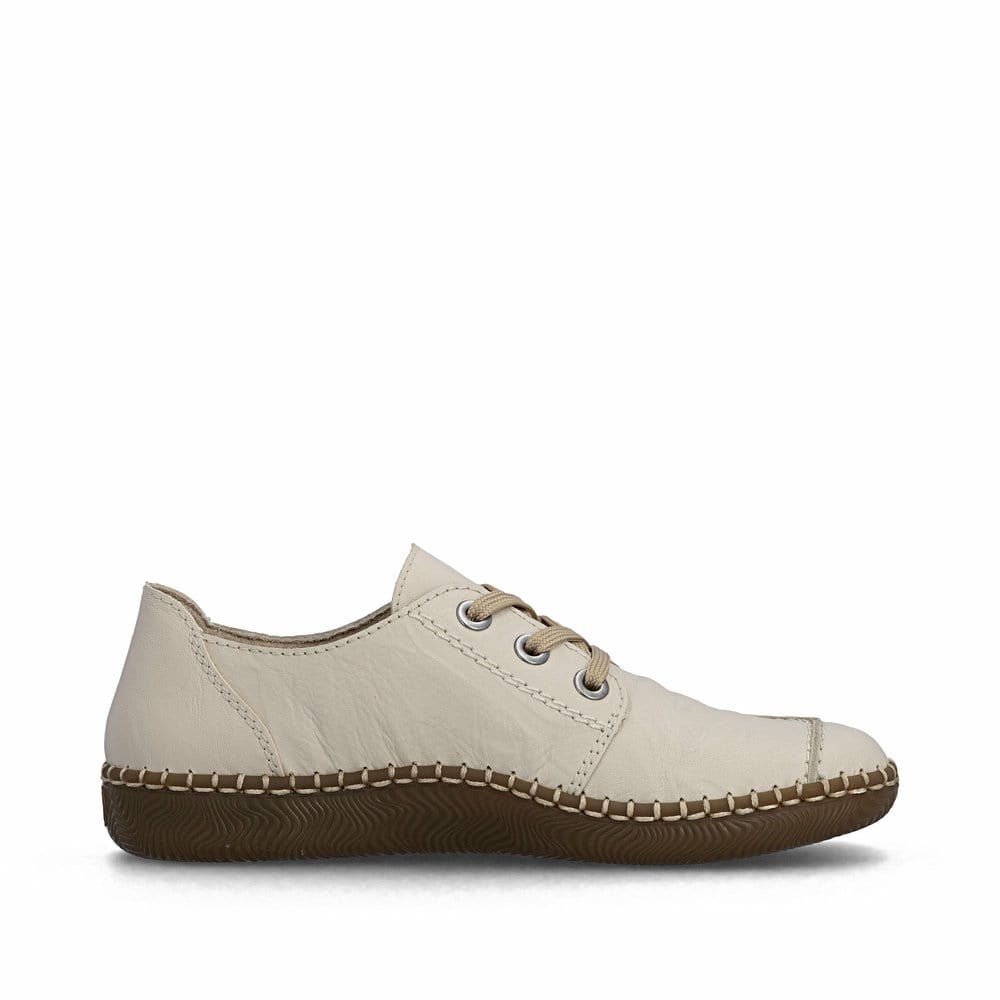 Beige Rieker Damen Schnürschuhe N2402-60 aus Glattleder. Schuh Innenseite.