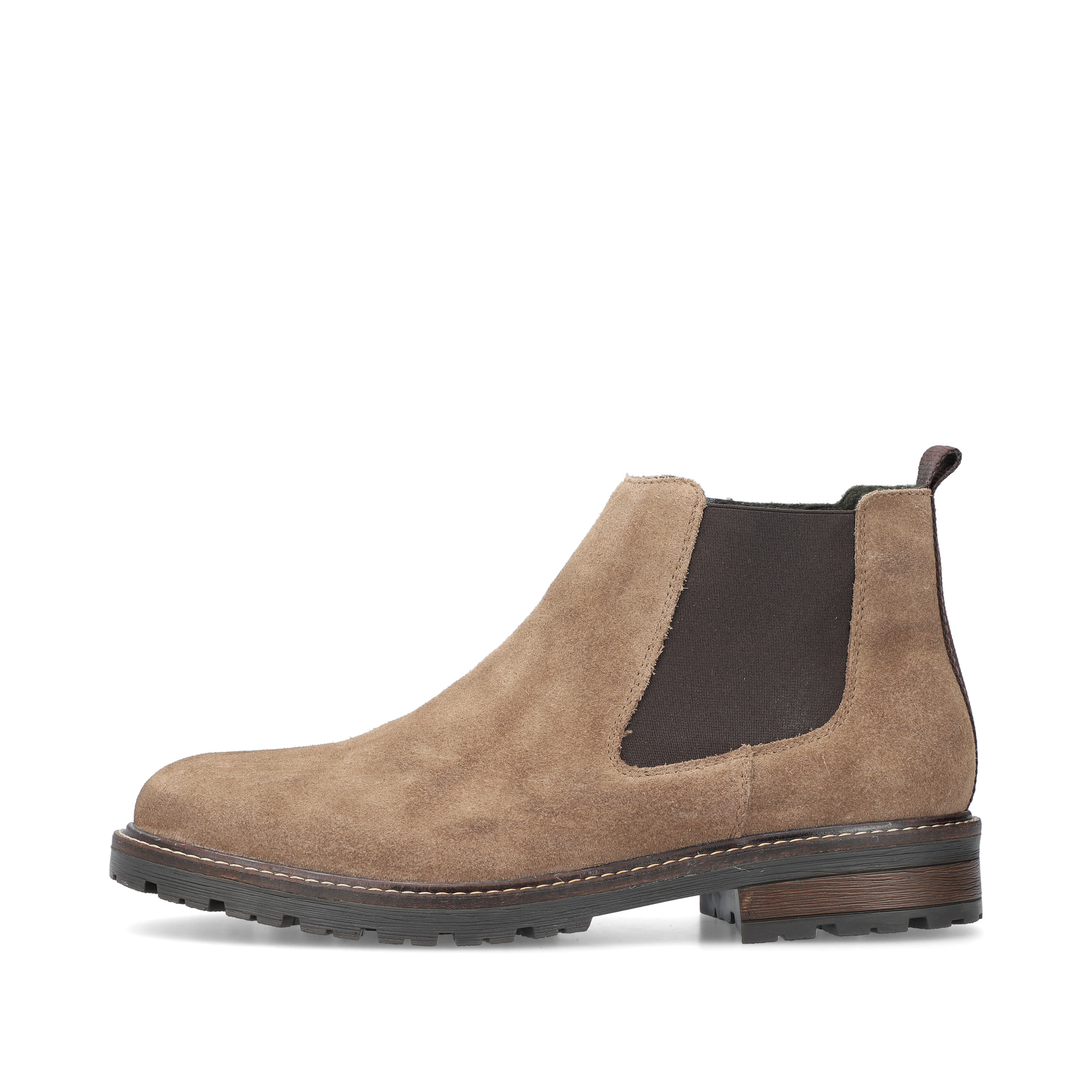 Sandbeige Rieker Herren Chelsea Boots 32051-64 mit einer robusten Profilsohle. Schuh Außenseite