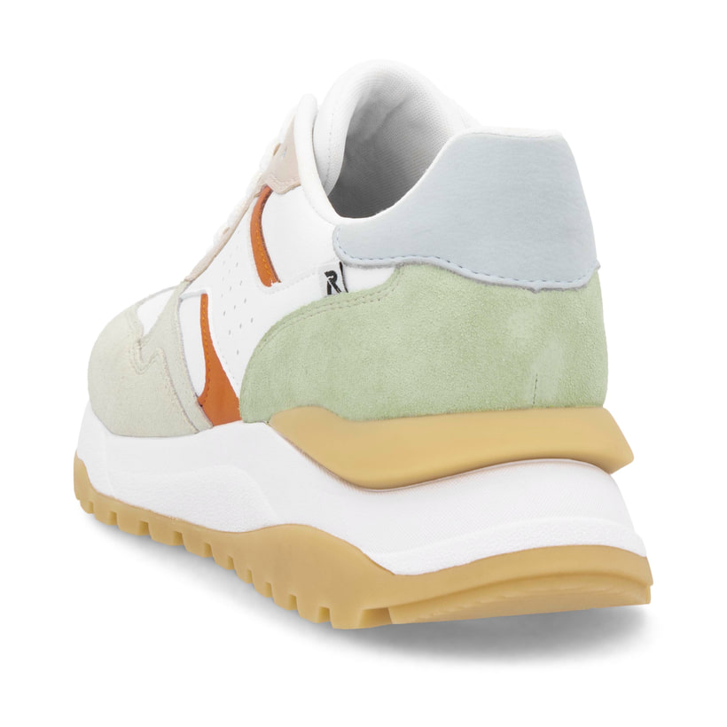 Baskets basses Rieker blanches pour femme W2500-81 avec lacets. Chaussure vue de l'arrière.