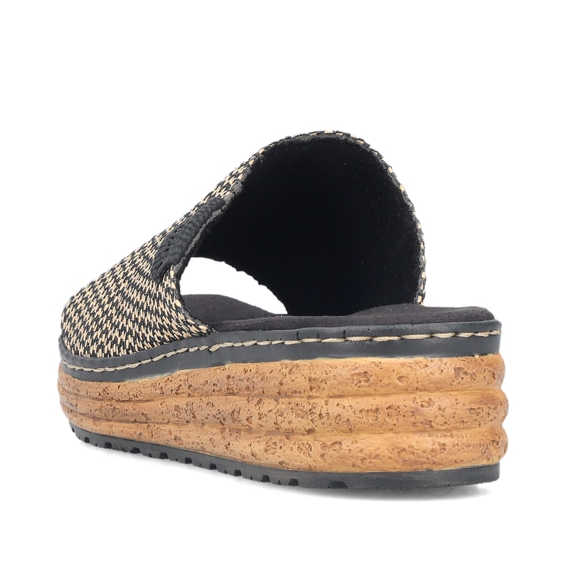 Mehrfarbige Rieker Damen Pantoletten 62768-90 mit der Extraweite H. Schuh von hinten.