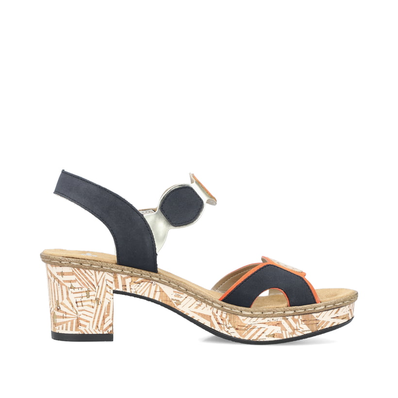 Mehrfarbige Rieker Riemchensandaletten 63876-90 mit einem Klettverschluss. Schuh Innenseite.