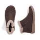 Dunkelbraune Rieker Damen Kurzstiefel Z3753-25 mit weichem Kragen. Schuh von oben, liegend.