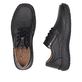 Schwarze Rieker Herren Schnürschuhe 03002-00 mit einem Reißverschluss. Schuh von oben, liegend.