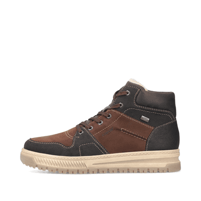 Braune Rieker Herren Sneaker High 38540-25 mit wasserabweisender TEX-Membran. Schuh Außenseite.